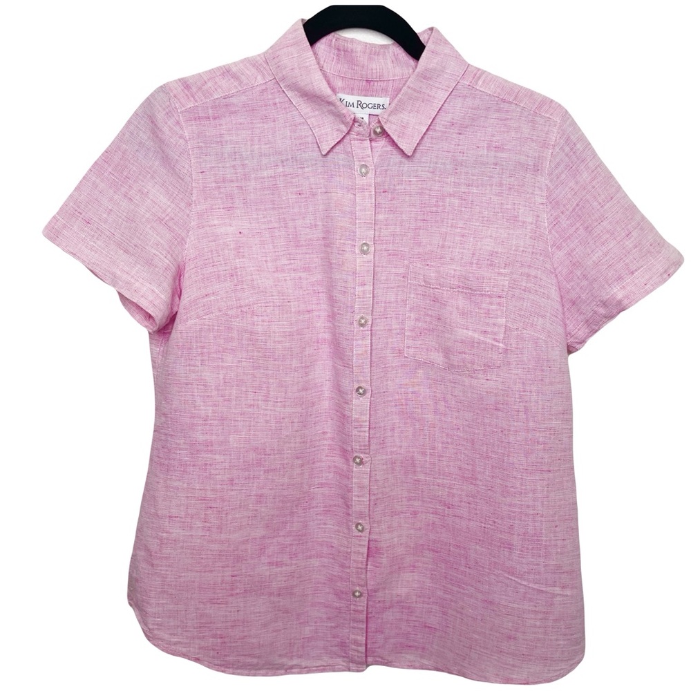 Kim Rogers Short Sleeve Collared Button Down Red/Pink Top Size Small